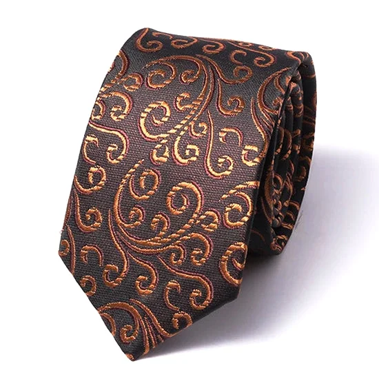 Designer tie with bold prints for business wear-Classy Men Brown Swirly Silk Skinny Tie