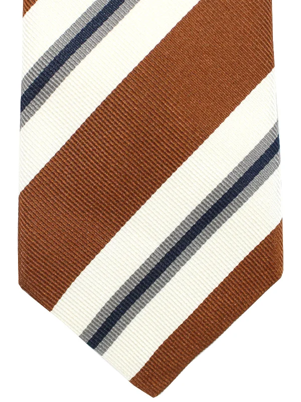 Men's tie with diagonal stripes for an elegant office appearance-Brunello Cucinelli Silk Tie White Gray Brown Stripes FINAL SALE