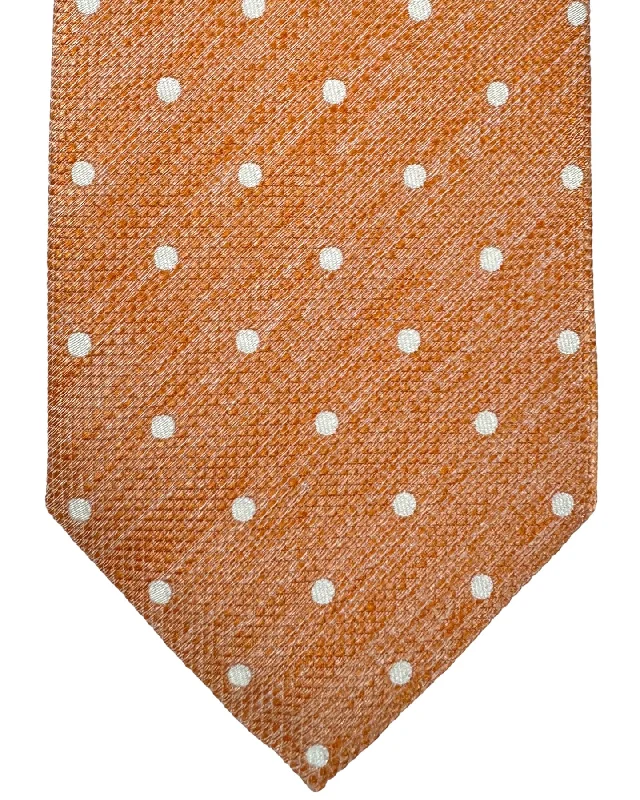 Designer men's tie with premium fabric for weddings-Cesare Attolini Silk Tie Peach Silver Dots SALE