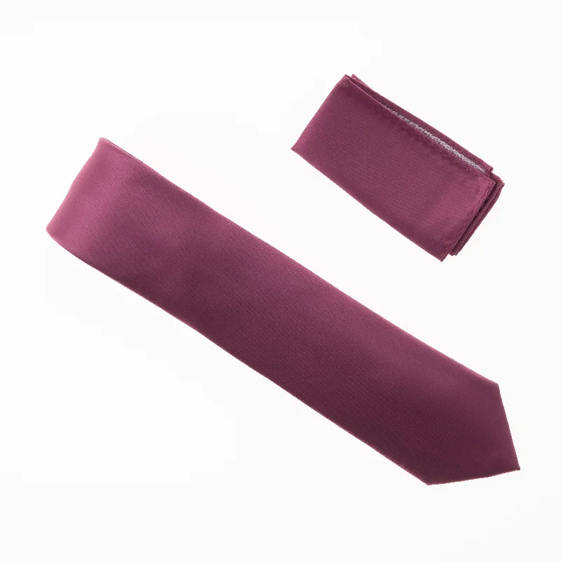 Men's tie for business functions with solid color-Chianti Satin Finish Silk Necktie with Matching Pocket Square