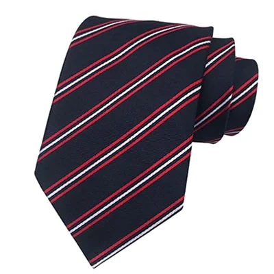 Classic men's tie with light fabric for summer events-Classy Men Classic Black Red Striped Silk Tie