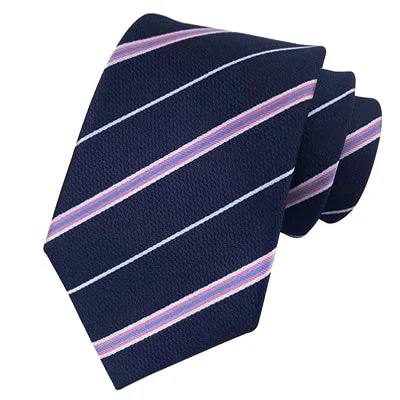 Designer tie with bold prints for business wear-Classy Men Classic Blue Pink Striped Silk Tie