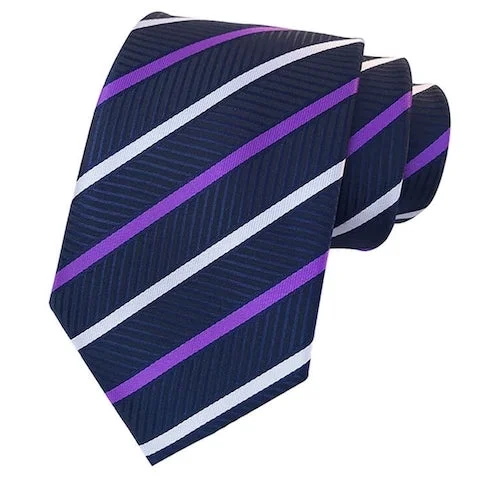 Men's tie with smooth silk texture for office wear-Classy Men Classic Blue Purple Striped Silk Tie