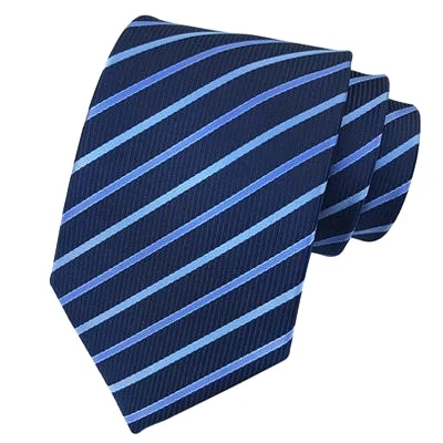 Men's tie for business casual functions-Classy Men Classic Simple Blue Striped Silk Tie