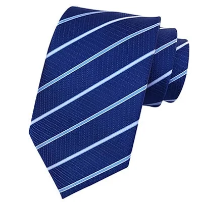 Men's tie with bold contrast colors for weddings-Classy Men Classic Royal Blue Striped Silk Tie