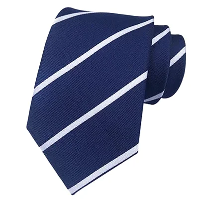 Men's tie for a smart casual look with sleek pattern-Classy Men Classic Blue White Striped Silk Tie