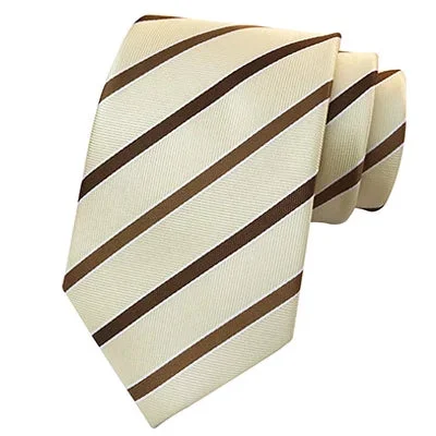 Men's tie for a classic look with solid color blocks-Classy Men Classic Brown Yellow Striped Silk Tie