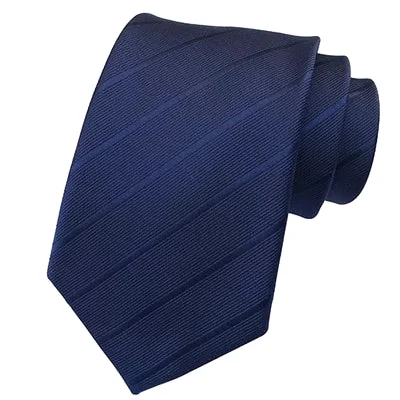 Men's tie for upscale evening events with rich colors-Classy Men Classic Dark Blue Striped Silk Tie