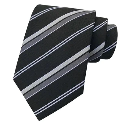 Men's tie with geometric texture for modern business meetings-Classy Men Classic Dark Grey Striped Silk Tie