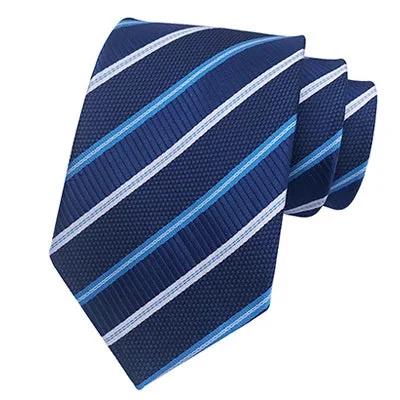 Men's tie with vintage-inspired design for office wear-Classy Men Classic Deep Blue Striped Silk Tie