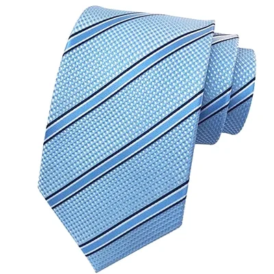 Men's tie with stylish polka dots for casual wear-Classy Men Classic Light Turquoise Striped Silk Tie