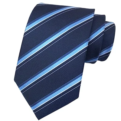 Trendy men's tie for a formal brunch event-Classy Men Classic Midnight Blue Striped Silk Tie