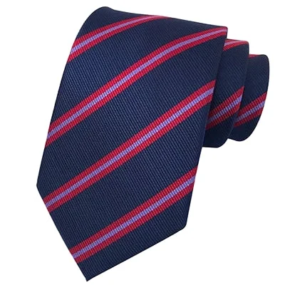 Men's tie with fine geometric pattern for business wear-Classy Men Classic Navy Red Striped Silk Tie