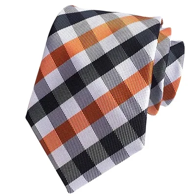 Men's tie with a classic plaid design for work-Classy Men Classic Orange Check Silk Tie