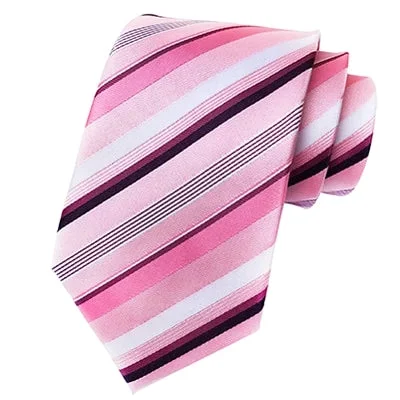 Elegant men's tie with light pastel colors for weddings-Classy Men Classic Pink Striped Silk Tie