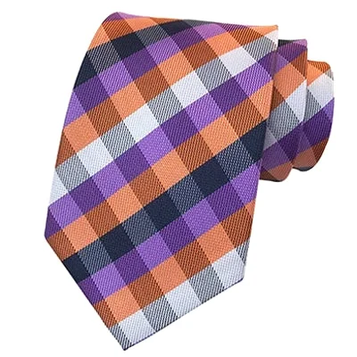 Best tie for men's formal dinner parties-Classy Men Classic Purple Orange Check Silk Tie