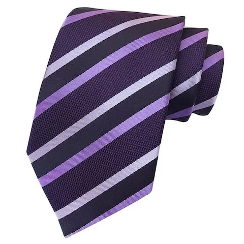 Best silk tie for formal business dinners-Classy Men Classic Purple Striped Silk Tie