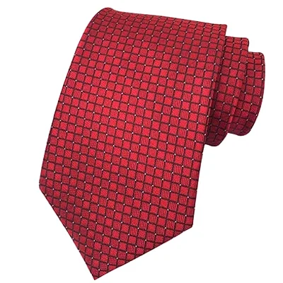 Trendy men's tie with floral motif for weddings-Classy Men Classic Red Mini Check Silk Tie