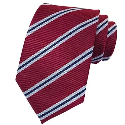 Men's tie with subtle floral print for formal wear-Classy Men Classic Red Striped Silk Tie