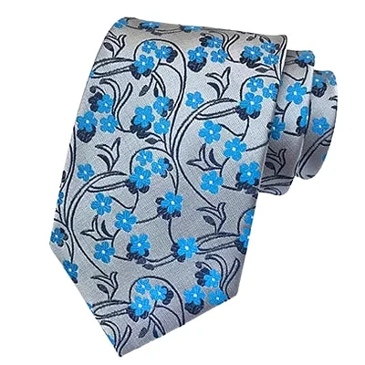 Men's tie with textured finish for upscale functions-Classy Men Classic Sky Blue Floral Silk Tie