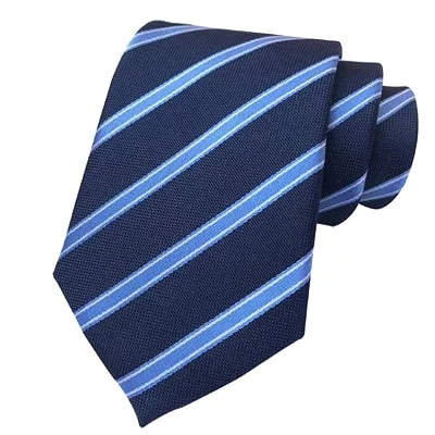 Designer silk tie for elegant office events-Classy Men Classic Blue Striped Silk Tie