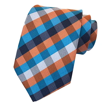 Best men's tie for a luxury corporate meeting-Classy Men Classic Turquoise Orange Check Silk Tie