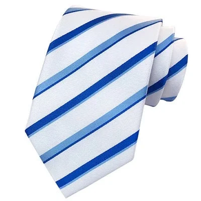 Classic men's tie for upscale gatherings-Classy Men Classic White Blue Striped Silk Tie