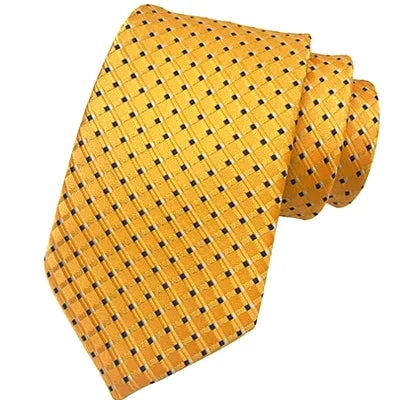 Men's tie for sophisticated corporate events-Classy Men Classic Yellow Grid Silk Tie