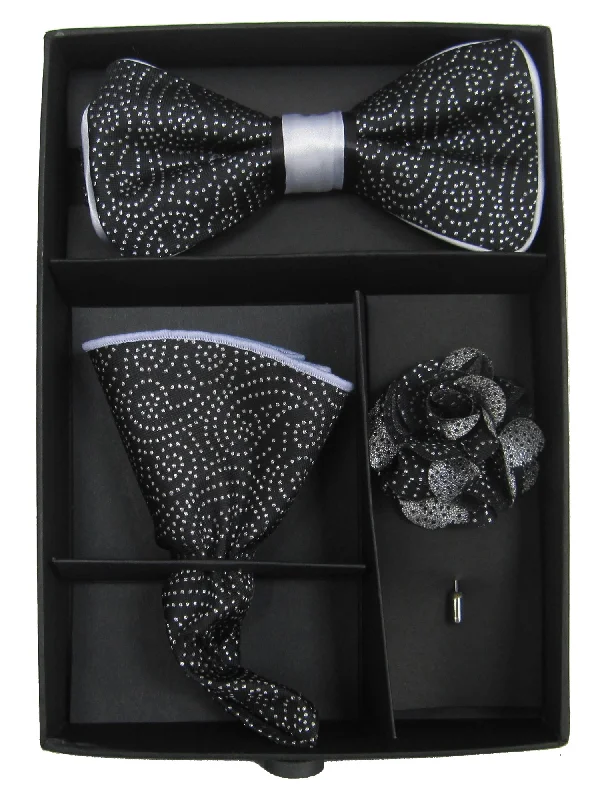 Men's tie with smooth satin finish for formal wear-Collection Of Men's Bow Tie with matching Hanky and Lapel Flower