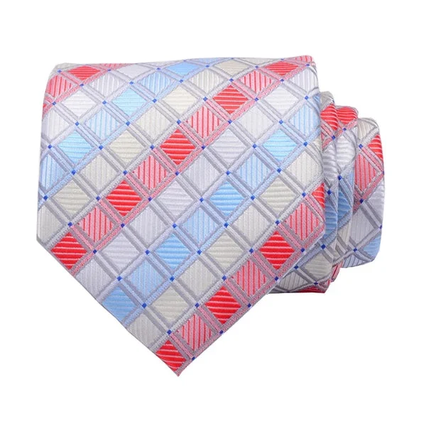 Men's tie with a sophisticated texture for high-end meetings-Classy Men Color Checkered Silk Necktie