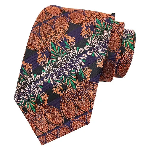 Men's tie with geometric lines for modern business attire-Classy Men Colorful Brocade Silk Tie