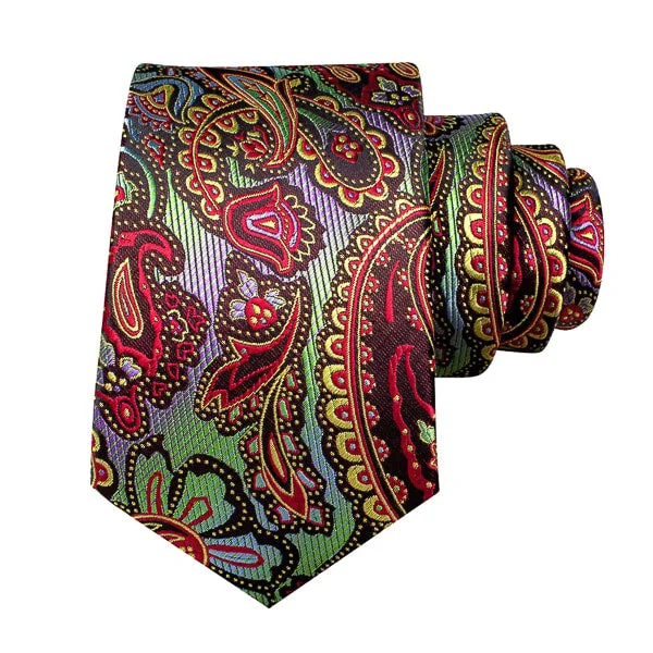 Men's tie with smooth satin finish for formal wear-Classy Men Colorful Paisley Silk Necktie