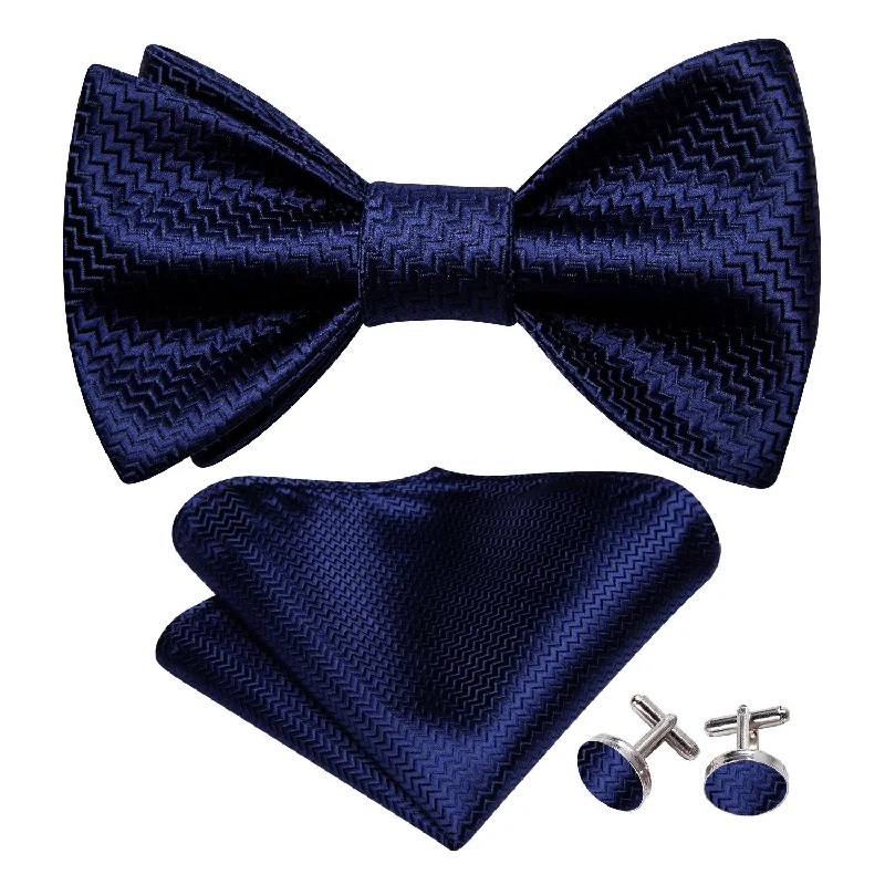 Trendy men's tie with minimalist print for work events-Salvia Blue Solid Silk Bow Tie Hanky Cufflinks Set