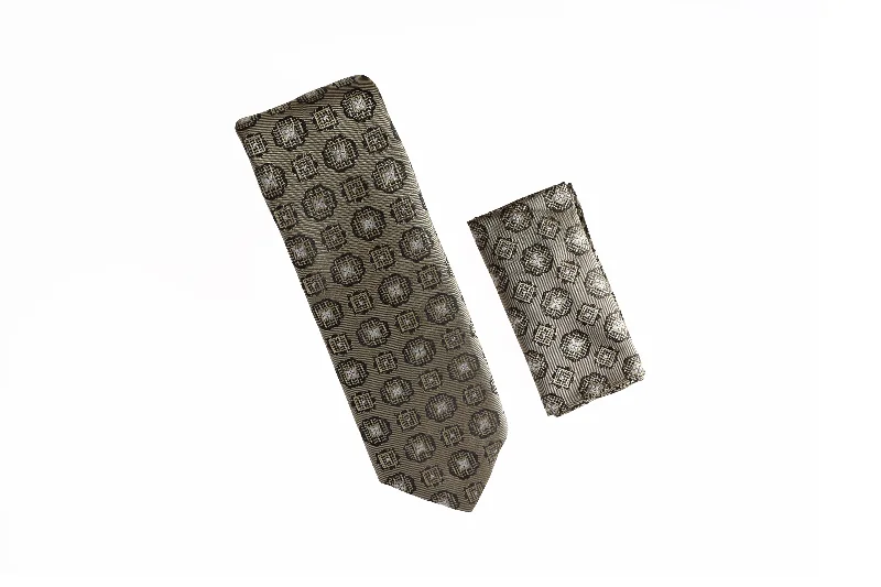 Designer tie for upscale wedding events-Bronze, Tan and Light Tan Designed Tie with Matching Pocket Square LTD-831