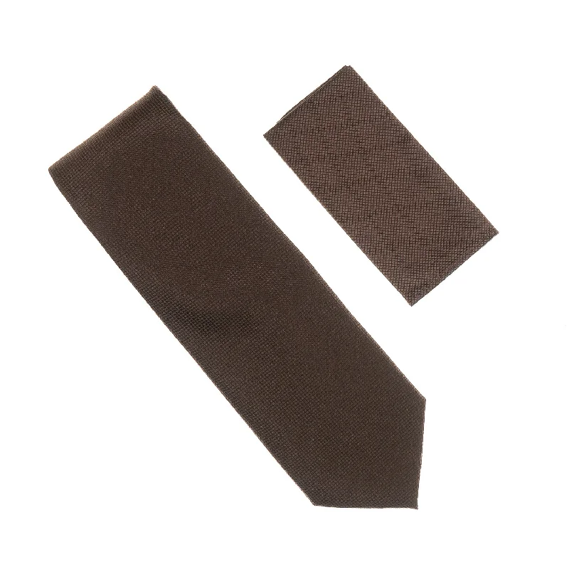 Stylish men's tie with subtle print for a refined look-Dark Brown Pin Dot  Silk Necktie With Matching Pocket Square