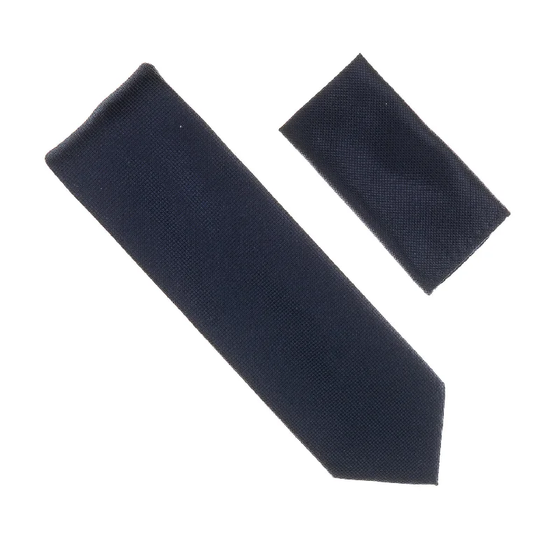 Classic men's tie for formal business attire-Navy Blue Pin Dot Silk Necktie with Matching Pocket Square