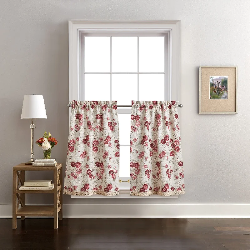 Trendy men's tie with floral motif for weddings-Curtainworks Antique Rose Kitchen Curtain Valance and Tier Pair Curtain Collection