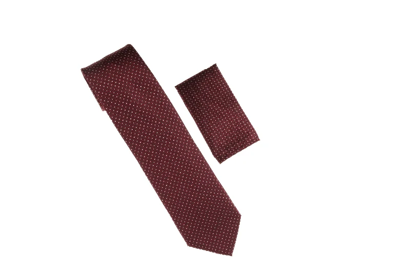 Designer men's tie with premium fabric for weddings-Burgundy, Silver, Navy, and Red Designed Necktie with Matching Pocket Square WTH-A111