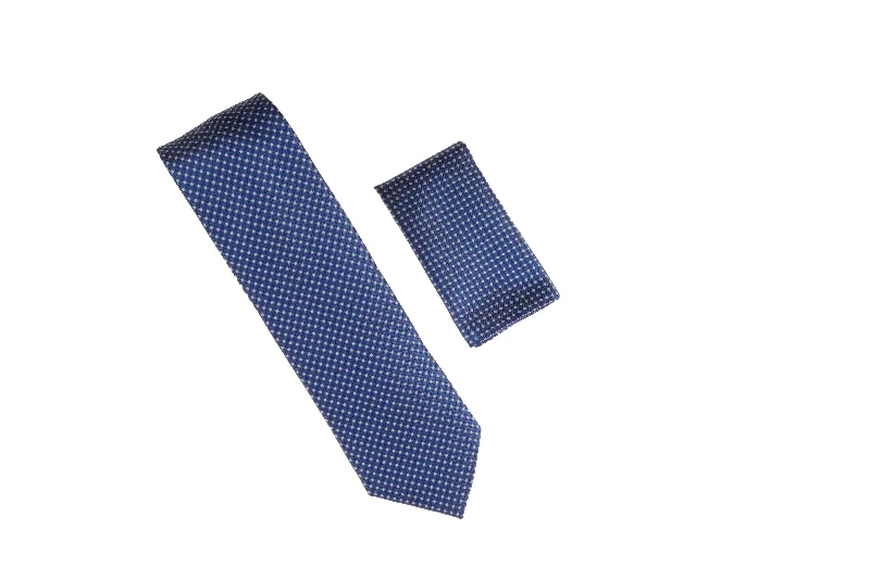 Designer men's tie with creative pattern for upscale events-Blue, Royal Blue, and Silver Designed Necktie with Matching Pocket Square WTH-A118