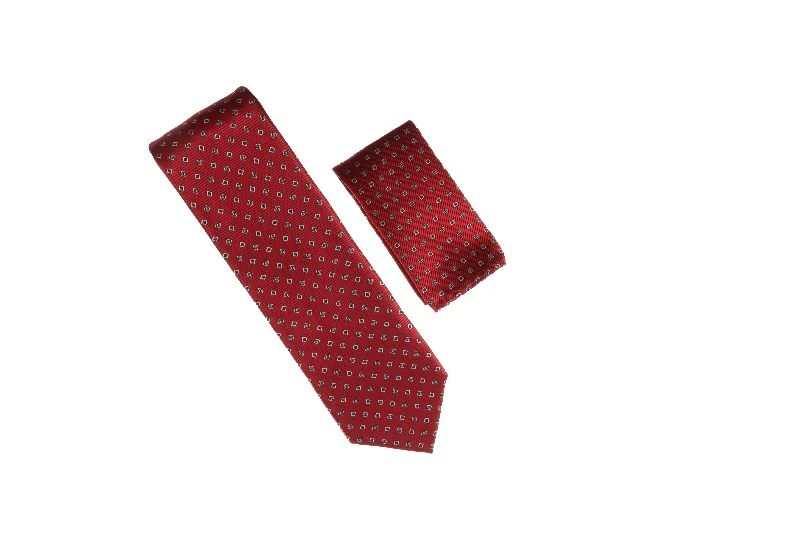 Men's tie with textured finish for upscale functions-Dark Red with Silver and Black Mini Squares Designed Necktie with Matching Pocket Square WTH-A119