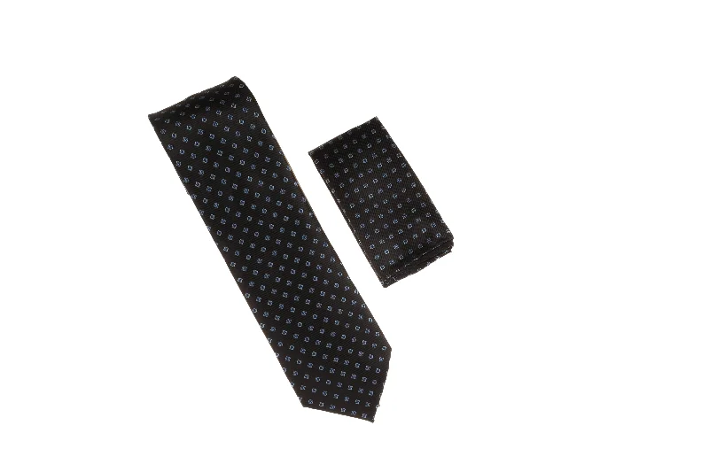 Best men's tie with rich patterns for business attire-Black with Blue Mini Squares Designed Necktie with Matching Pocket Square WTH-A121