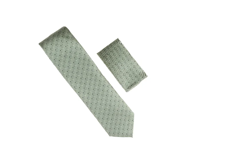 Men's tie with bold patterns for upscale office events-Mint Green with Silver, and Navy Mini Square Designed Necktie with Matching Pocket Square WTH-A130