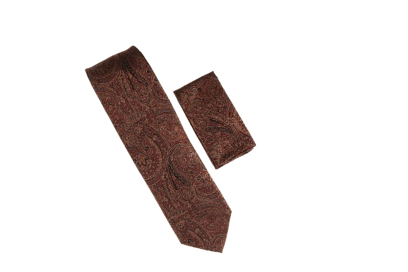 Men's tie with geometric patterns for corporate events-Brown with Light Brown Designed Necktie with Matching Pocket Square WTH-A132