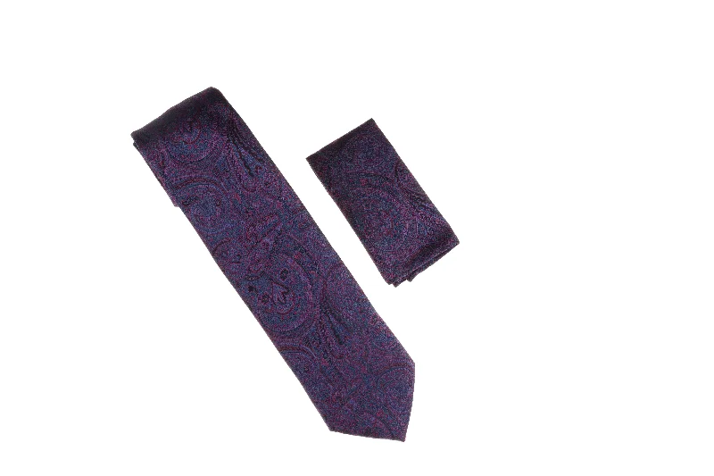 Men's tie with modern textured design for office wear-Blue with Red Designed Necktie with Matching Pocket Square WTH-A134