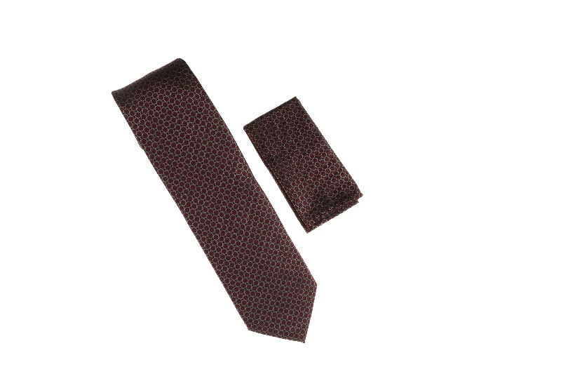 Best men's tie with deep tones for formal events-Burgundy, Navy, and Dark Grey Designed Necktie with Matching Pocket Square WTH-A138