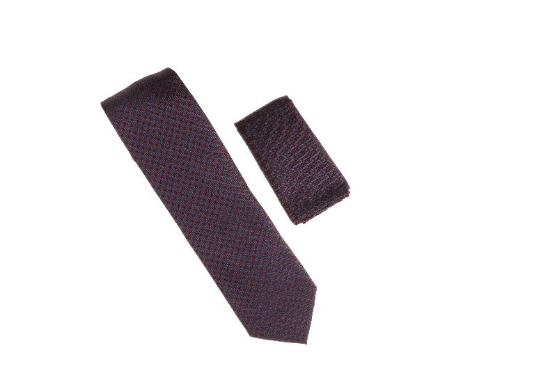 Elegant silk tie for weddings and galas-Dark Blue, Navy, and Red Designed Necktie with Matching Pocket Square WTH-A140