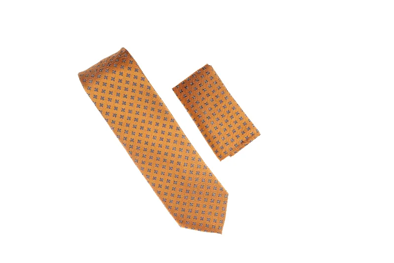 Men's tie for a formal dinner with subtle patterns-Metallic Orange with Blue Designed Necktie with Matching Pocket Square WTH-A165