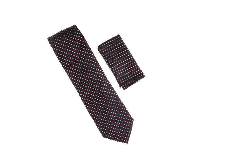 Classic men's tie for formal business events-Navy with Burgundy and Silver Diamond Shaped Designed Necktie with Matching Pocket Square WTH-A167