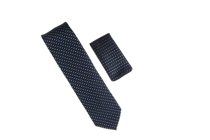 Men's tie for professional look with geometric designs-Navy with Blue and Light Blue Diamond Shaped Designed Necktie with Matching Pocket Square WTH-A168