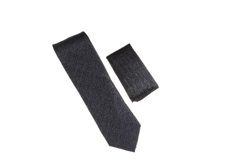 Stylish men's tie with sleek finish for modern work attire-Navy and Grey Designed Necktie with Matching Pocket Square WTH-A178